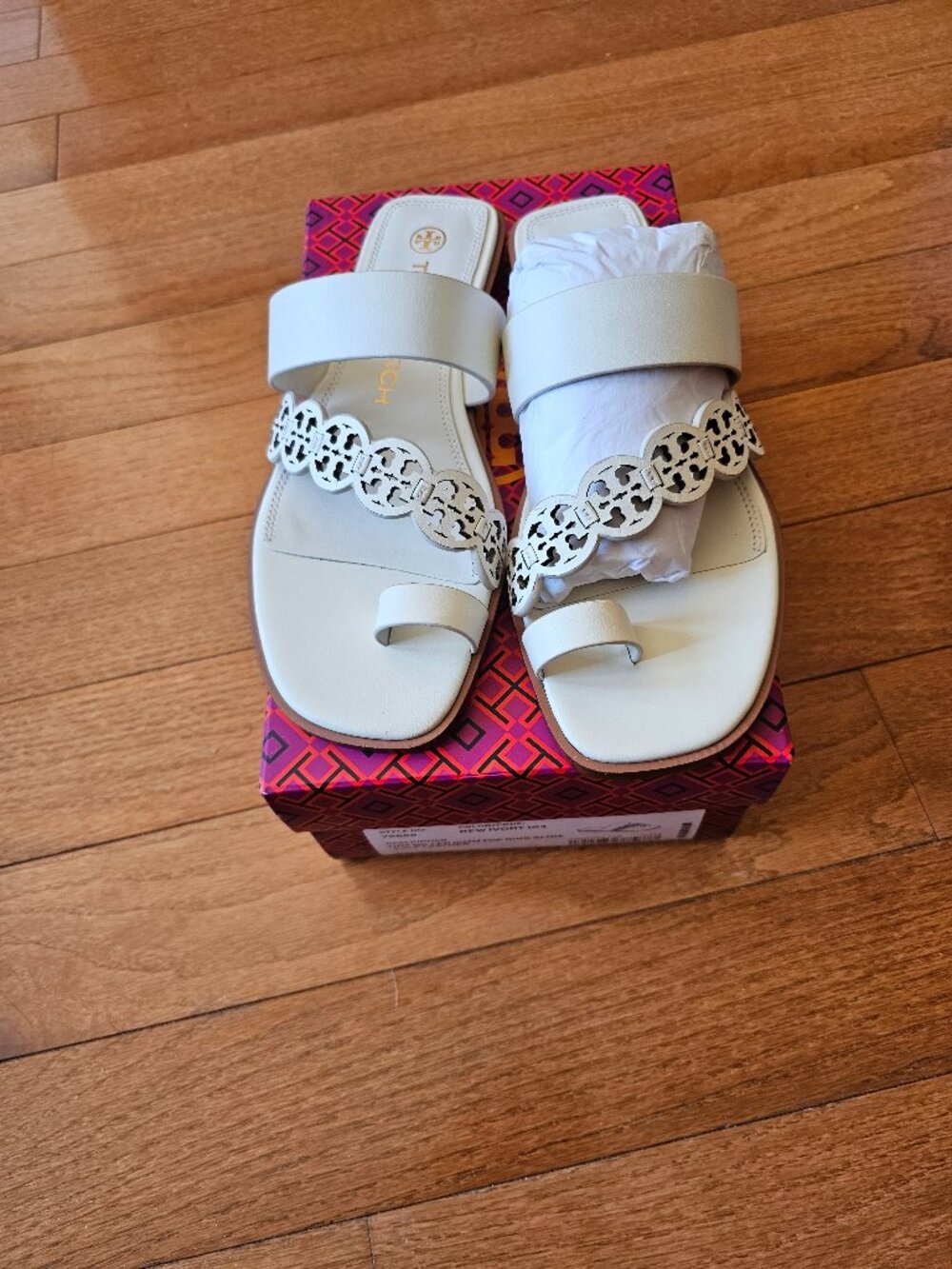 Tory Burch Tiny Miller Toe Ring Leather Sandal Ivory White